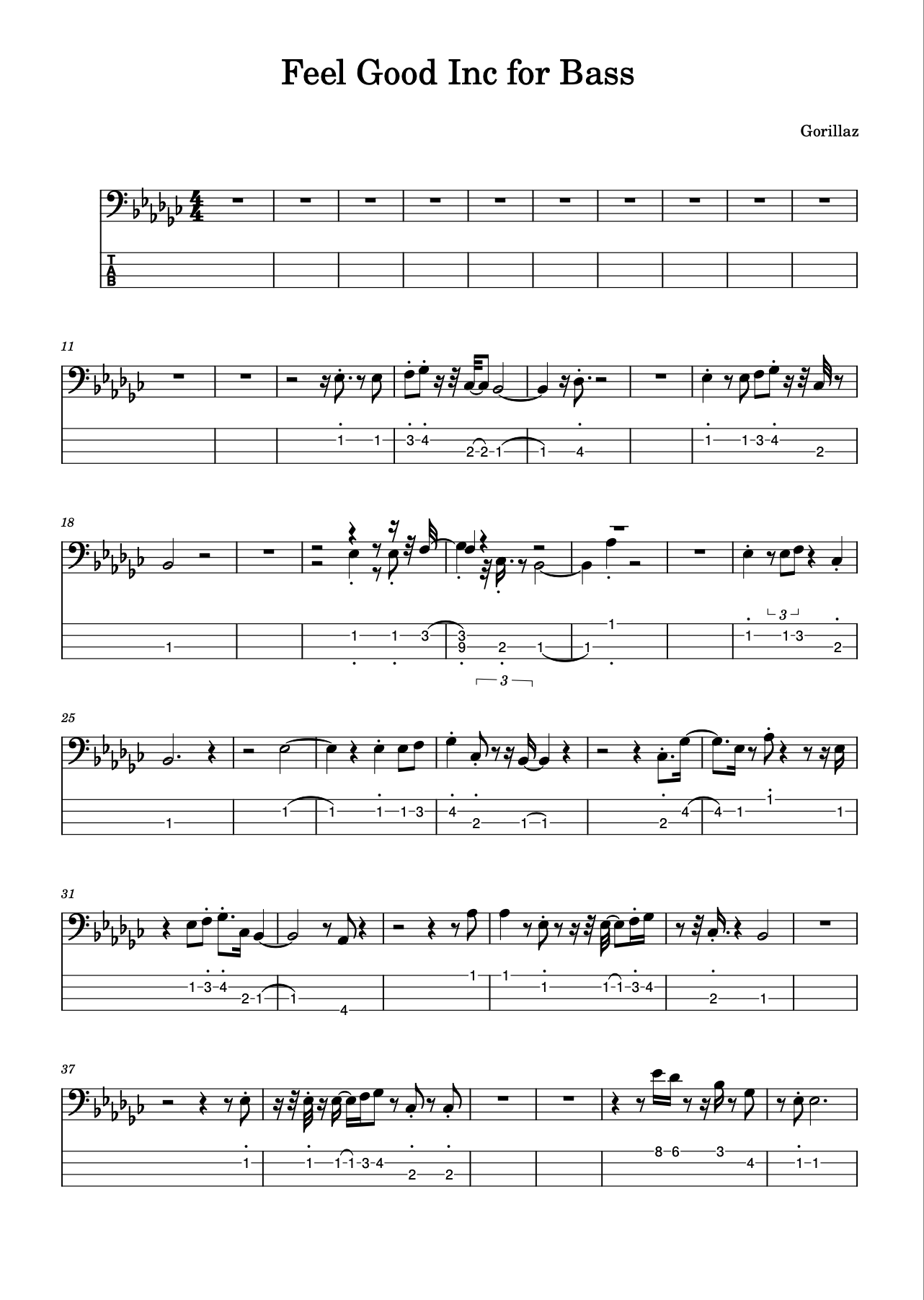 feel good inc bass tab