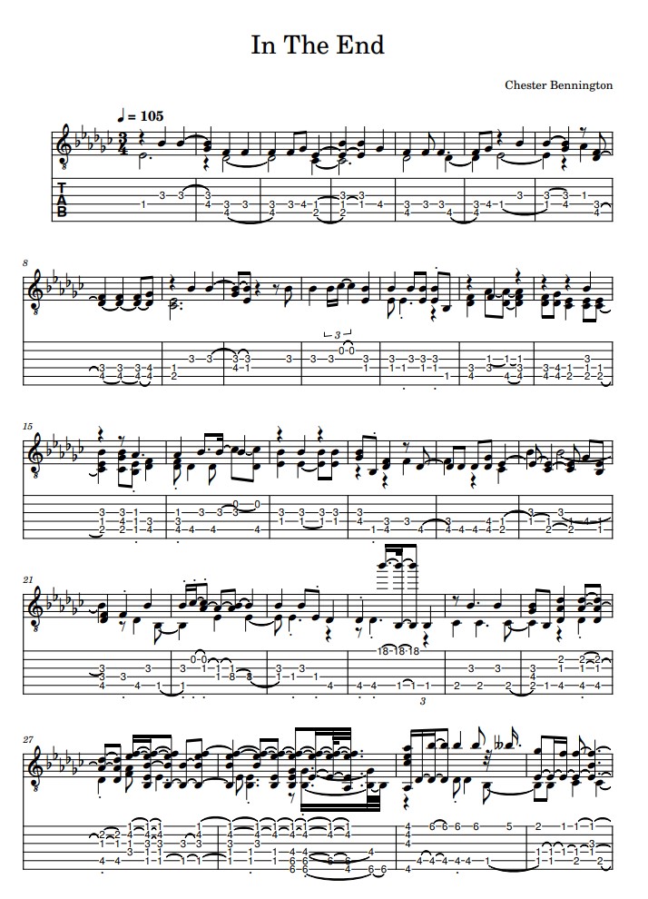 in the end tabs guitar