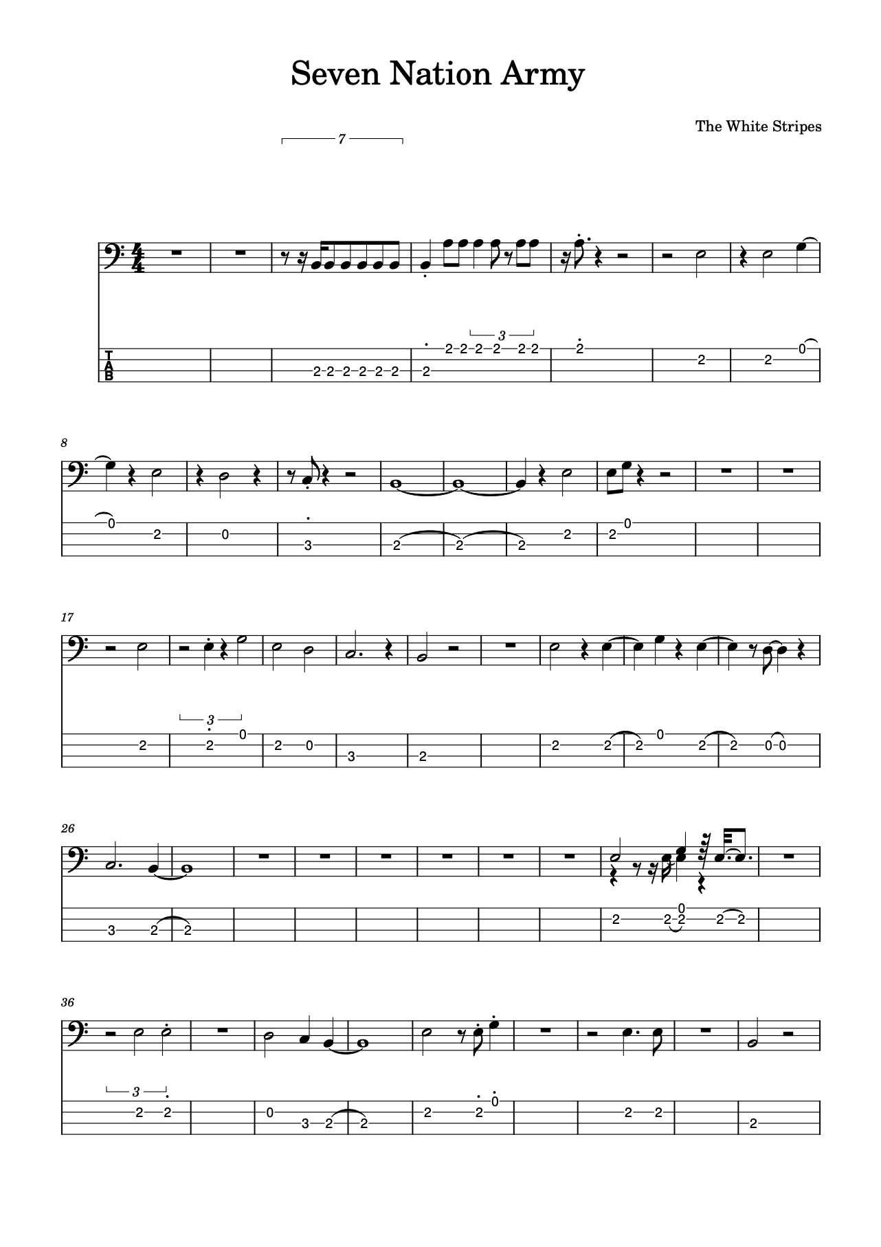 seven nation army tablatura basso