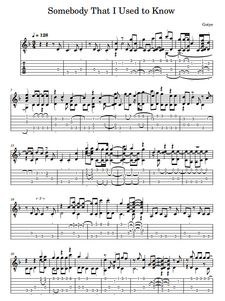 somebody that i used to know tabs guitar
