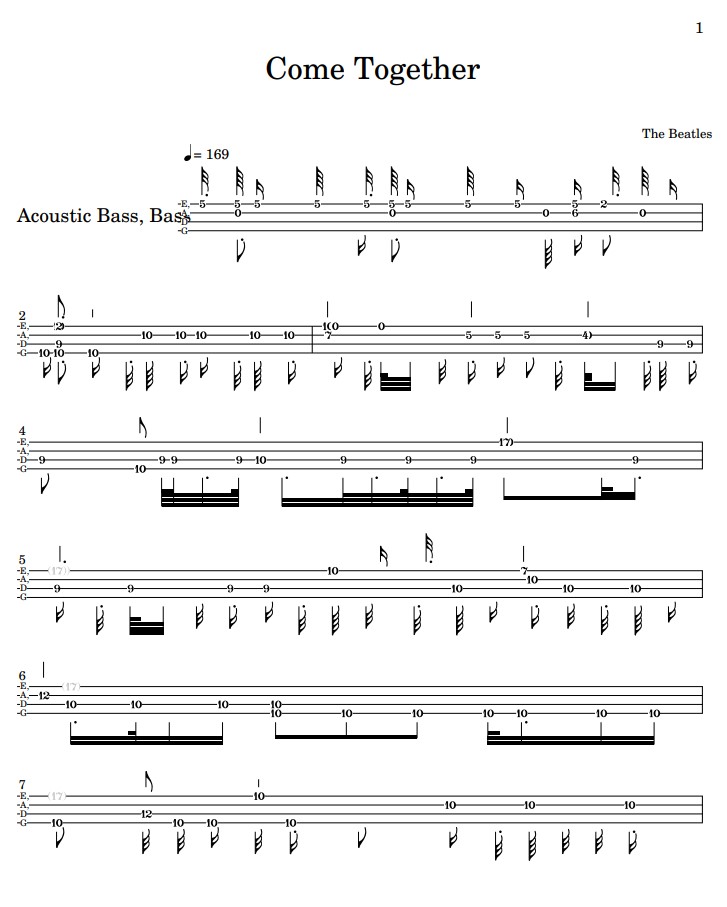 Come Together tablatura baixo