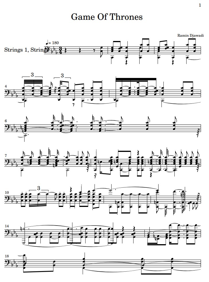 Game Of Thrones violin sheet music