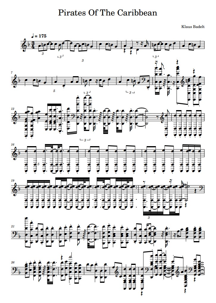 Pirates Of The Caribbean spartito violon