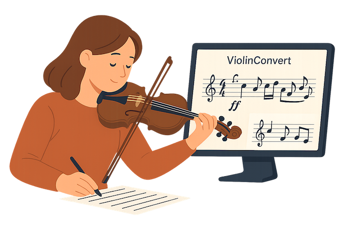 transcribe audio violin recording to sheet music violinconvert ai tool