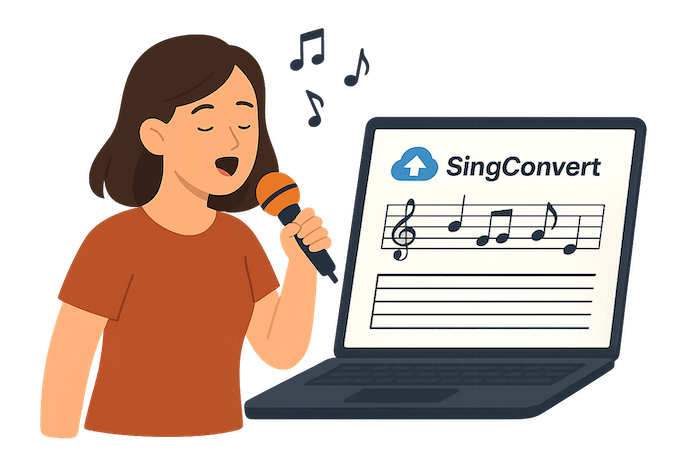 transcribe vocals singing audio to sheet music notes singconvert transcription ai tool