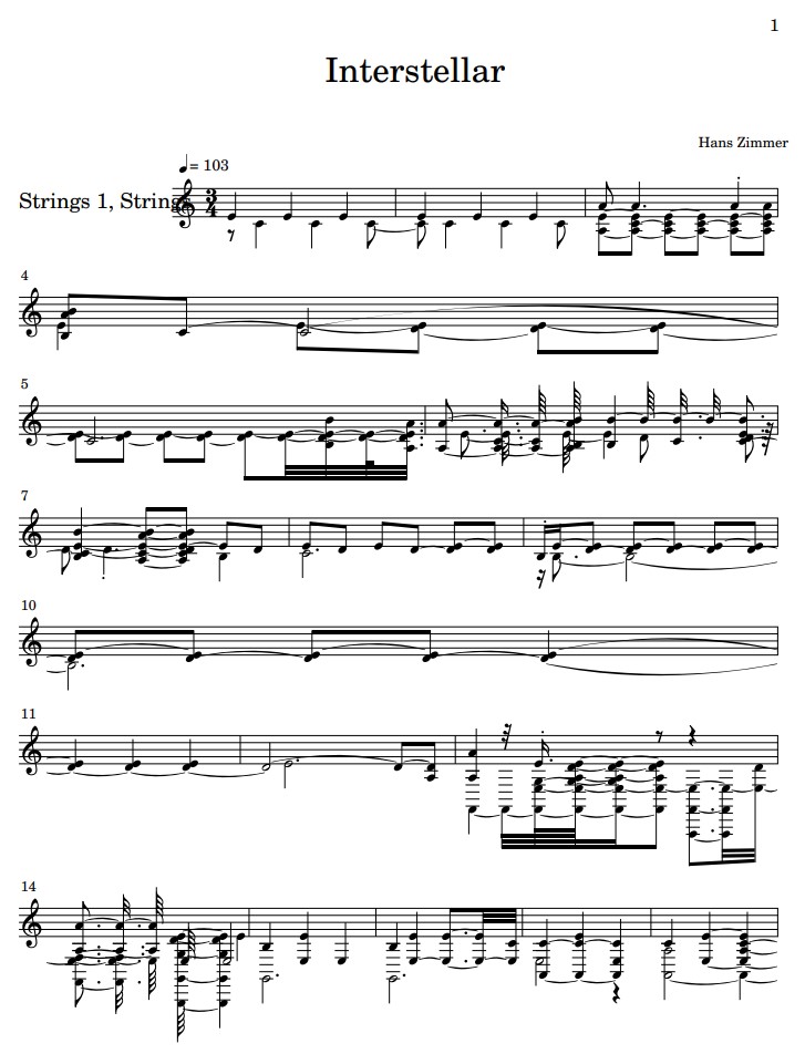 Interstellar violin sheet music